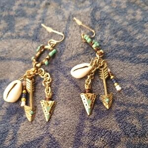 Bohemian Arrow and Shell Dangle Earrings